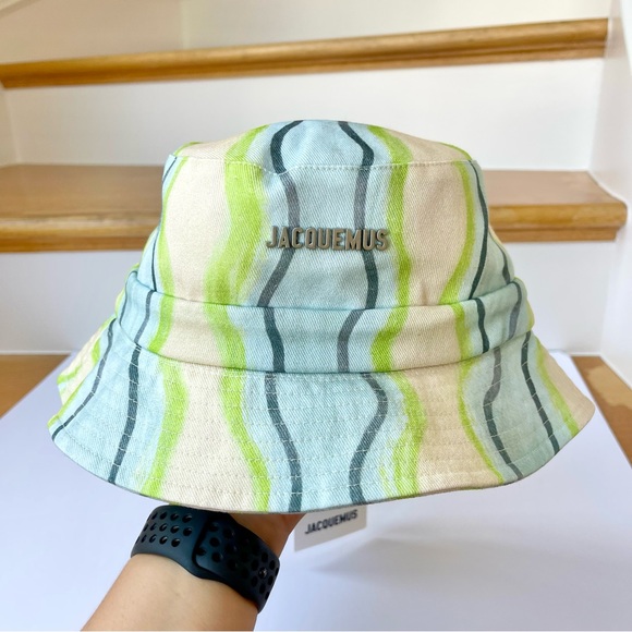 NWT Jacquemus Bucket Hat Le Bob Gadjo Unisex in Blue / Grey Stripe Le Raphia - Picture 13 of 14